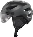 ABUS Stadthelm Pedelec 2.0 ACE - Fahrradhelm mit Rücklicht, Visier, Regenhaube, Ohrenschutz - für Damen und Herren - Dunkelgrau, Größe S (51-55 cm)