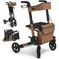 Juskys Rollator Vital faltbar, leicht, höhenverstellbar - Sitz, Tasche - Braun - Braun