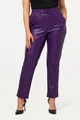 Ulla Popken Schlupfhose 7/8-Hose Lederoptik Biesen Elastikbund, tiefes violett