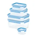 EMSA Clip & Close Frischhaltedosen-Set, rechteckig, quadratisch, 0,55 u. 1 u. 1,2 u. 2,2 L, 100 Prozent dicht, spülmaschinen-, gefrier-, mikrowellenfest, Transparent, Blau, 512753