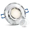SSC-LUXon Design Glas MIRELLA Einbaustrahler extra flach mit LED Lampe 4W neutralweiß 230V - Deckenleuchte Einbau schwenkbar silber rund