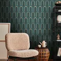 Architects Paper Tapete Art Deco Petrol Blau Gold Metallic- Architects Paper Arcade 391763 - Vliestapete Retro - 10,05 m x 0,53 m Made in Germany
