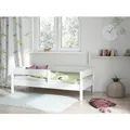 Kinderbett 180x90 Kinderbett mit Rausfallschutz & Lattenrost weiß 80 x 180 für Mädchen und Jungen Massivholz Kiefer und MDF Möbelplatte, - Weiß