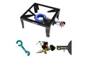 BlueCraft Gaskocher Hockerkocher 10,5 kW Gas mit Zündsicherung Piezozündung für Gasflasche, (Inklusive 2 in 1 Gasregler-Schlüssel mit Magnet), 4 Bein Profi Gasbrenner Gusseisen für Camping Räucheröfen Wok Kocher