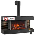 KAMINIO Elektrokamin LIZ mit Ofenrohr - Elektrischer Wandkamin mit Heizung, 3D-Flammeneffekt, LED-Ambientelicht, Fernbedienung - Schwarz