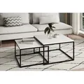 Home Collective Couchtisch 2er Set Beistelltisch Wohnzimmertisch modern rund und quadratisch (ideal als Büro Ablagetisch oder als Wohnzimmer Deko, Quadratisch Set 2 in 1), hochwertiges Design mit Metallgestell, stabile Tischplatte, weiß weiß quadratisch | 70 cm x 42.5 cm x 70 cm