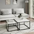 Home Collective Couchtisch 2er Set quadratisch weiß aus Holz, Wohnzimmertisch Modern, Beistelltisch Set 2in1 mit Metallgestell für Wohnzimmer Büro Beistelltisch Loft Design Twin, Kratzfeste Oberfläche
