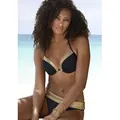 Push-Up-Bikini-Top LASCANA "Elodie", Damen, Gr. 40, Cup C, gold (schwarz, goldfarben), Recycling-Polyamid, unifarben mit Farbeinsatz, Bikini-Oberteile, mit trendigem Materialeinsatz