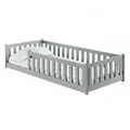 Kids Collective Kinderbett Bodenbett 80x180 cm mit Rausfallschutz, Matratze & Lattenrost Montessori Bett Bed Gitterbett Kinder Jugendbett Einzelbett | Aschgrau | von 3. bis 12. Lebensjahr