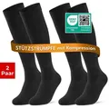 sockenkauf24 Stützkniestrümpfe Kompressionsstrümpfe Reisestrümpfe Stützstrümpfe mit Kompression (Schwarz, 2-Paar, 35-38) aus Baumwolle für Damen & Herren mit Komfortbund schwarz 35-38