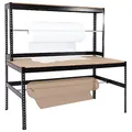 Mendler Packstation HWC-J84, Packtisch Arbeitstisch Werktisch, Rollenhalter höhenverstellbar, Holz Stahl 183x183x90cm, schwarz