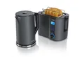 Arendo Frühstücks-Set Edelstahl Wasserkocher 1,5l, 2-Scheiben Kurzschlitz Toaster, Cool Grey (2-tlg), Wasserkocher mit Temperatureinstellung, 2200W, Toaster Brötchenaufsatz
