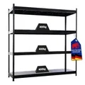 PROREGAL Profi Schwerlastregal Metallböden Hercules schwarz 60cm tief, 200x200x60cm, 4 Stahlplatten-Ebenen, Fachlast 400kg, Metallregal Lagerregal Steckregal Regal