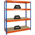 PROREGAL Profi Schwerlastregal Rhino HxBxT 180 x 160 x 60 cm 4 Spanplatten-Ebenen 8mm Fachlast 500 kg Blau/Orange