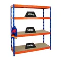 PROREGAL Profi Schwerlastregal Rhino BREIT blau/orange HxBxT 180x160x60cm Fachlast 500kg 4X Spanplatten-Ebenen 8mm Garagenregal, Lagerregal, Steckregal, Weitspannregal