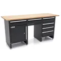 HBM Werkbank 171 cm mit 6 Schubladen und Tür, Arbeitsplatte aus Massivholz, schwarz