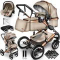 KIDUKU Kombi-Kinderwagen ® 3 in 1 Kombi-Kinderwagen Buggy Reisebuggy inkl. Auto- Babyscha, Kindertisch, Beige