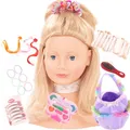 Götz 1192052 Schminkkopf - Frisierkopf mit blonden Haaren, blauen Augen – 28 cm hohes Haarwerk in 57 teiligen Set – geeignet für Mädchen ab 3 Jahren