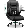 Aiibot Bürostuhl, Ergonomisch Bürostuhl Kunstleder, Chefsessel mit klappbare Gepolsterte Armlehne 90-120°Wippfunktion, Drehstuhl 150kg - Schwarz