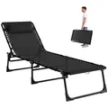 Outsunny Sonnenliege klappbar Gartenliege, Liegestuhl mit 4-Fach verstellbare Rückenlehne, wetterfeste Campingliege bis 120 kg belastbar, für Garten Strand Pool, Schwarz