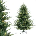 COSTWAY 135 cm hoher künstlicher Weihnachtsbaum, Christbaum mit 778 Zweigspitzen, 240 warmweißen LED-Lichtern & gemischten Blättern aus PE + PVC