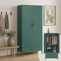skølm Atria Kleiderschrank Metall – Metallschrank mit 6 Fächern, 2 Kleiderstangen & 3 Schubladen – Garderobenschrank Dunkelgrün – Metallkleiderschrank 80 cm breit – Schlafzimmerschrank – Flurschrank