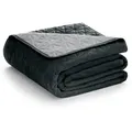 Restilo Tagesdecke Tagesdecke Bettüberwurf Allzweckdecke Wohndecke Samt Optik, Bettüberwurf mit Steppung schwarz|silberfarben 260 cm x 280 cm
