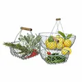 Loberon Drahtkorb 3er Set Baker, DREI Größen, Aufbewahrung, Obstkorb, Gemüsekorb, Gartenhelfer, Gartenzubehör, Stahl, Mangoholz, grau/braun