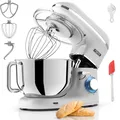 Küchenmaschine - 2000W - Edelstahl Rührschüssel (6,2 L) - Knetmaschine mit Rührhaken, Knethaken, Schlagbesen und Spritzschutz - Inkl. zusätzlichem Zubehör - Silber