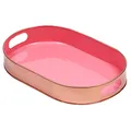 MARRAKESCH Boho Deko Tablett Serviertablett Oval aus Metall 32cm groß mit Henkel Aarhus rosa Skandinavische Asthetic Deko für Wohnzimmer