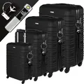 Devillo® Kofferset 4tlg. S-M-L-XL, Onyxblack - Trolley Koffer Reisekoffer Reisekofferset Gepäck Rollkoffer TSA 4 Rollen ABS-Hartschale Teleskopgriff - Schwarz