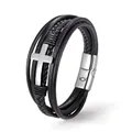 UNIQAL | Kreuz Leder Armband "HEAVEN" Cross Bracelet | Geschenk Box | Magnetverschluss (Silber, 21)