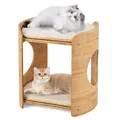 GOPLUS 2 stöckiger Katzenbett, Kratzbaum aus Bambus mit Doppelbetten, abnehmbaren & waschbaren Kissen, Zugangslöchern, Katzenhöhle Katzenmöbel im Landhausstil für Kätzchen, 40 x 33 x 41 cm