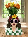 Moderne Büste Frau Pop Blumenvase Vase Frauenfigur Kopf Gefäß 29cm Fashion Lady