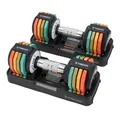 XTREXO MULTICOLOR Verstellbare Hantelset 2x 5 kg Hanteln aus Stahl mit rutschfestem Griff Ideal für das Krafttraining zu Hause und im Fitnessstudio Verstellbare Hantel mit stabilem Standfuß