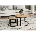 Home Collective Couchtisch 2er Set Beistelltisch Wohnzimmertisch modern rund und quadratisch (ideal als Büro Ablagetisch oder als Wohnzimmer Deko, Rund Set 2 in 1), hochwertiges Design mit Metallgestell, stabile Tischplatte, eiche hell beige rund | 70 cm x 42.5 cm x 70 cm