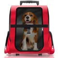 Petbag 2in1 Hunde-Trolley & Haustier-Rucksack in Rot – Premium Kleintier Transportbox mit Teleskopgriff & Rollen für Hunde & Katzen