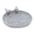 Beton Vogeltränke In Grau Mit Ornamenten - 24 Cm - Vogelbad Aus Stein Mit Relief Muster - Gartendeko Wassertränke Mit Vogel Figur Vogelbrunnen