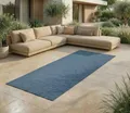 Jimri In- & Outdoor Teppich - Wetterfester Teppich für Balkon, Terrasse, Garten, Wohnzimmer, Küche - Strapazierfähiger Bodenteppich, Widersteht UV-Strahlen & Wasser - Größe 80 x 250 cm, Blau