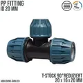20 x 16 x 20 mm PE PP Fitting Klemm Verbinder Verschraubung Muffe reduziert T-St...