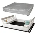 WONDERMAKE Design Sandkasten mit Abdeckung Deckel Sitzbank und Boden, Sandkiste Holz quadratisch verschließbar mit Bank Outdoor Garten für Kinder, 120x120 cm, Tanne, weiß grau silber