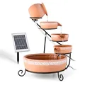 blumfeldt Empoli Gartenbrunnen - Kaskadenbrunnen, Solarbrunnen, 5 Ebenen, Terrakotta Gefäße, Weinlaub Musterung, Umlaufpumpe, 200 Liter/h Durchfluss, 2 Watt Solarpanel, braun