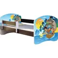 ACMA Jugendbett Kinderbett Junior-Bett Komplett-Set mit Matratze Lattenrost und Rausfallschutz Wenge 21 Piraten 140x70 - Dunkelbraun
