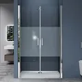 doporro Duschtür Nischentür dusche Duschabtrennung Duschkabine 80cm Nischendrehtür 195cm ESG-Sicherheitsglas mit Milchglas-Streifen Drehtür mit... - Transparent