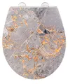 WENKO WC-Sitz Grey Marble, eleganter Toilettensitz aus antibakteriellem Duroplast mit Absenkautomatik & rostfreier Fix-Clip Edelstahl Hygiene Befestigung, WC-Deckel mit Relief-Oberfläche, 38 x 44,5 cm