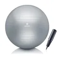 BODYMATE Gymnastikball Sitzball Trainingsball mit GRATIS E-Book inkl. Luft-Pumpe, Ball für Fitness, Yoga, Gymnastik, Core Training, für starken Rücken als Büro-Stuhl Silber 75cm