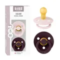 BIBS Colour Schnuller 2er-Pack, BPA-frei, Kirschform Nippel. Naturkautschuk/Latex, Hergestellt in Dänemark, Größe 1 (0-6 Monate) - Petal/Plum