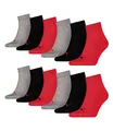 PUMA unisex Quarter Sportsocken Kurzsocken Socken 271080001 12 Paar, Farbe:Mehrfarbig, Menge:12 Paar (4x 3er Pack), Größe:39-42, Artikel:271080001-232 black/red