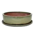Exotenherz - Bonsai-Schale mit Unterteller Gr. 4 - Oliv-Braun - oval - Modell O1 - L 25cm - B 20cm - H 7,5cm