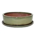 Bonsai-Schale mit Unterteller Gr. 4 -  oval O1 - oliv-braun - L 25cm - B 20cm
